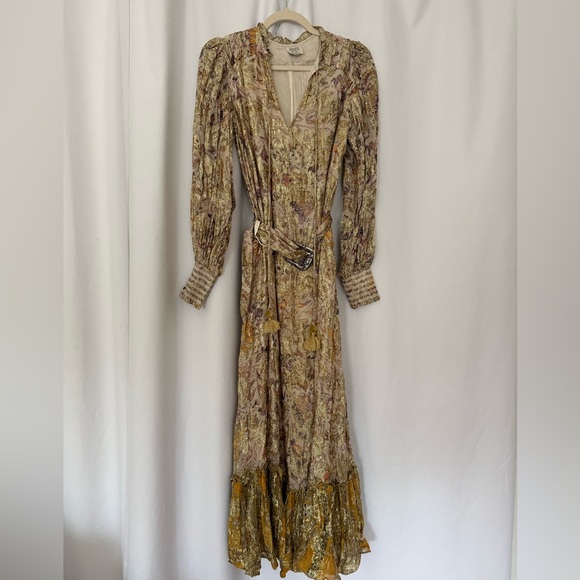 HEMANT & NANDITA Gold Floral Maxi Dress with Ruffle Hem - Picture 7 of 9